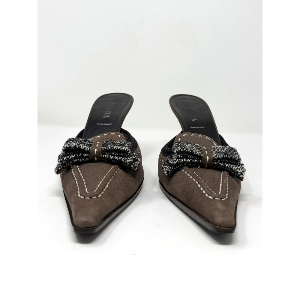 Vintage Prada Y2K Brown Suede Pointed Toe Mules Kitten Heel 38 - Picture 4 of 9